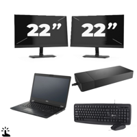 Fujitsu Lifebook U7410 - Intel Core i5-10e Generatie - 14 inch - Touch - 16GB RAM - 256GB SSD - Windows 11 Home + 2x 22 inch Monitor