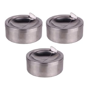 3x Zilveren klep/terras asbakken rond 11 cm RVS