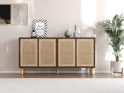 Dressoir LETU 4 deuren zwart met jute effect