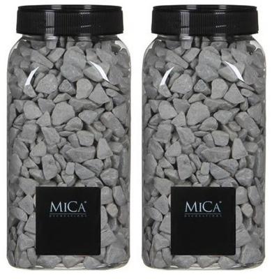 Hobby/decoratie kiezel stenen - grijs - 2x pot 1 kilo - vaas/bloempot vulling