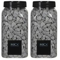Hobby/decoratie kiezel stenen - grijs - 2x pot 1 kilo - vaas/bloempot vulling