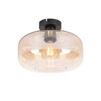 QAZQA Art deco plafondlamp zwart met amber glas - Bizle