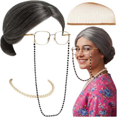 Ruhhy Oma verkleedaccessoires - 5x stuks - bril - pruik - ketting - Sarah