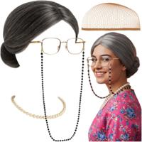 Ruhhy Oma verkleedaccessoires - 5x stuks - bril - pruik - ketting - Sarah
