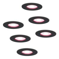Set van 6 Bari Smart inbouwspots - IP65 waterdicht - Wifi + Bluetooth - RGBWW - GU10 - Google Home, Amazon Alexa en Siri - Zwart - Badkamer, binnen en buiten