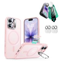 iPhone 17 Bundle Classic Hybrid Magnetic Case (Camera Control, Stash Stand) and Armorite Screen Protector - Frosted Bubblegum Pink