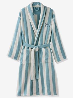 Gestreepte badjas voor volwassenen TRANSAT familie-capsulecollectie, personaliseerbaar, met gerecycled katoen blauw, gestreept