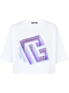 Balmain t-shirt crop à logo imprimé - Blanc