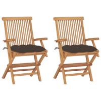 Tuinstoelen 2 st met taupe kussens massief teakhout