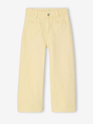 Wijde broek voor meisjes met hartvormige zakken lichtgeel