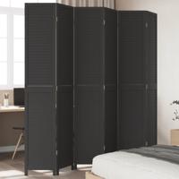 Kamerscherm met 6 panelen massief paulowniahout zwart Kamerscherm met 6 panelen massief paulowniahout zwart