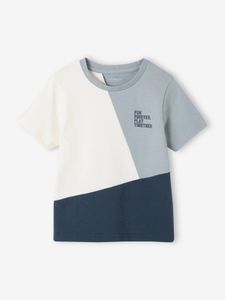 Jongens-T-shirt colorblock en korte mouwen blauwgroen