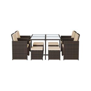 Poly rattan tuinmeubelset van 9, Bruin + Wit