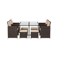 Poly rattan tuinmeubelset van 9, Bruin + beige