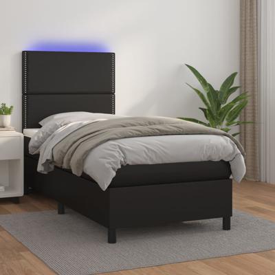 Boxspring met matras en LED kunstleer zwart 90x200 cm