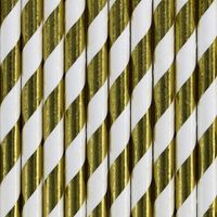 Gestreepte rietjes van papier goud/wit 20 stuks - thumbnail