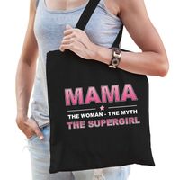 Mama the supergirl kado tasje voor verjaardag zwart voor dames - Feest Boodschappentassen