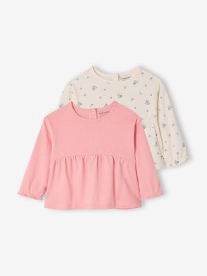 Set van 2 T-shirts met lange mouwen baby rozen