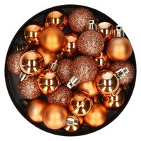 60x stuks kleine kunststof kerstballen koper 3 cm - thumbnail