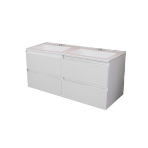 Badkamermeubel BWS Pepper Acryl Wastafel Incl Spiegel Twee Kraangaten 120x55x46 cm Wit