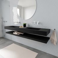 Mondiaz Alan badmeubel 200 cm solid suface planchet urban vrijhangend wastafel dubbel zonder kraangat zwart