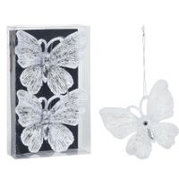 Christmas Decoration kersthangers vlinders - 2x -transparant/wit 15 cm