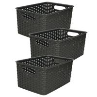 Opbergmand - 3x - Kastmand - rotan kunststof - zwart - 6 Liter - 19 x 29 x 13 cm