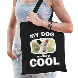 Bullterrier honden tasje zwart volwassenen en kinderen - my dog serious is cool kado boodschappentas