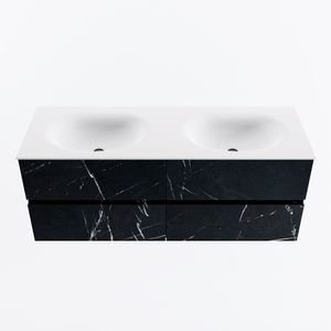 MONDIAZ VICA 130cm badmeubel onderkast Marquina 4 lades. Wastafel MOON dubbel 2 kraangaten, kleur Talc.