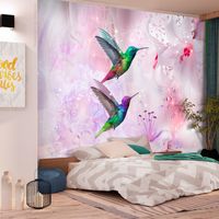 Fotobehang - Kleurrijke Kolibries op Lila achtergrond, premium print vliesbehang - thumbnail