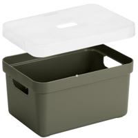 Sunware Opbergbox met transparante deksel - mand - donkergroen - 13 liter - kunststof - 35x25x18 cm