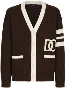 Dolce & Gabbana cardigan col v à patch logo - Marron