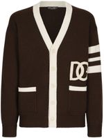 Dolce & Gabbana cardigan col v à patch logo - Marron - thumbnail