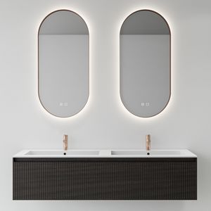 Spiegelcombinatie Boss & Wessing 2x Thyreos 50x100cm Ovaal Met Rand Koper LED Verlichting & Ge&iuml;ntegreerde Spiegelverwarming