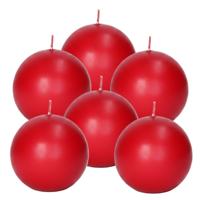 Trend Candles Bolkaars glad - 6x - rood - 8 cm - 25 branduren - ronde kaarsen