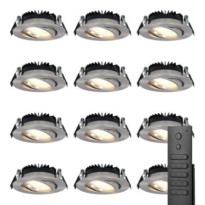 12x LED inbouwspots Rome - RVS - 6 Watt 500 lumen - Kantelbaar - Dimbaar - 2700K warm wit - IP44 Waterdicht - Inclusief afstandsbediening - Geringe inbouwdiepte