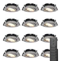 12x LED inbouwspots Rome - RVS - 6 Watt 500 lumen - Kantelbaar - Dimbaar - 2700K warm wit - IP44 Waterdicht - Inclusief afstandsbediening - Geringe inbouwdiepte