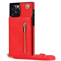 iPhone 14 hoesje - Backcover - Pasjeshouder - Portemonnee - Koord - Kunstleer - Rood