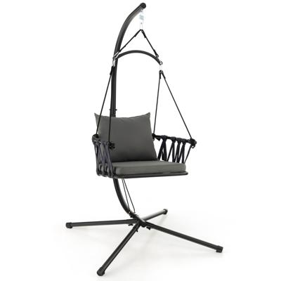 Hangende Schommelstoel met Standaard Comfortabele Zit- en Rugkussens Roestvrij Metalen Frame en Geweven Rugleuning