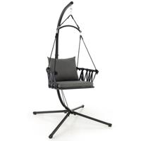 Hangende Schommelstoel met Standaard Comfortabele Zit- en Rugkussens Roestvrij Metalen Frame en Geweven Rugleuning