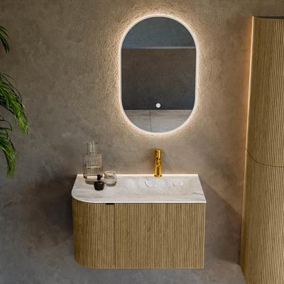 Badmeubel Mondiaz Kurve-Dlux | 75 cm cm | Meubelkleur Dusk | Wastafelkleur Glace | Solid surface | Wasbak rechter zijde spoelbak | 1 kraangat