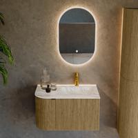 Badmeubel Mondiaz Kurve-Dlux | 75 cm cm | Meubelkleur Dusk | Wastafelkleur Glace | Solid surface | Wasbak rechter zijde spoelbak | 1 kraangat