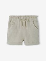 Elastische taille katoengaas baby shorts groengrijs - thumbnail