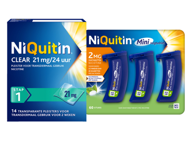 Niquitin Minizuigtabletten Mint 2.0mg + Clear Pleisters 21mg Stap 1 Combi