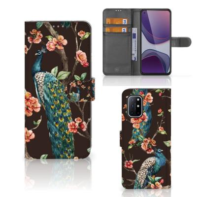 OnePlus 8T | Telefoonhoesje | Met pasjeshouder | Pauw met Bloemen