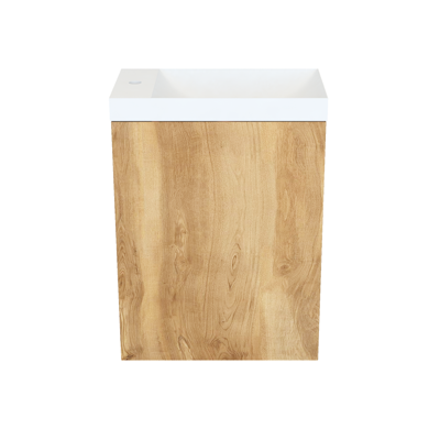 Fonteinkast Natural Oak Arcqua Luna 40x55x28 cm Incl. Fontein Mat Wit Zonder Overloop