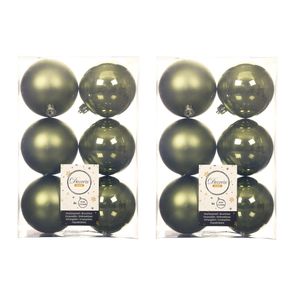 24x stuks kunststof kerstballen mos groen 8 cm glans/mat