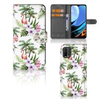 Xiaomi Redmi 9T | Poco M3 | Telefoonhoesje | Met pasjeshouder | Flamingo Palms