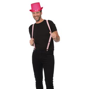 Carnaval verkleedset hoed en bretels - roze - volwassenen/unisex - feestkleding accessoires