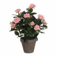 Mica Decorations Kunstplant - rozen - roze - in grijze pot - 33cm - kunst roos
